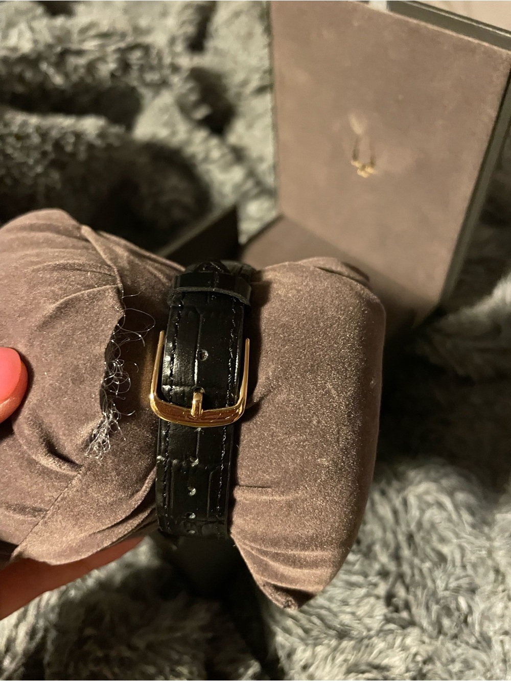 Bulova Gold-Tone Men's Watch with Black Dial and Black Leather Strap - Picture 3 of 6
